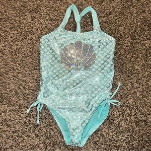 Magic Aqua and Silver Kids Swim One Piece